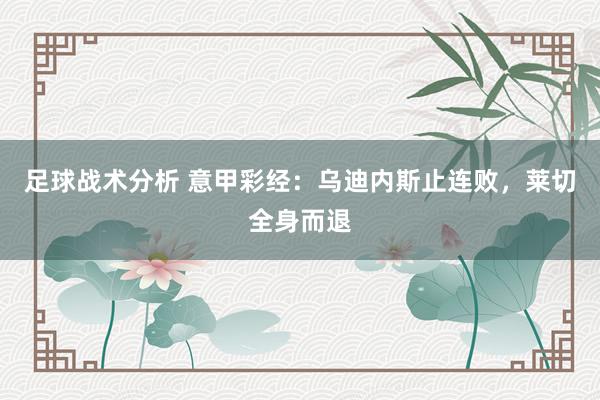 足球战术分析 意甲彩经：乌迪内斯止连败，莱切全身而退